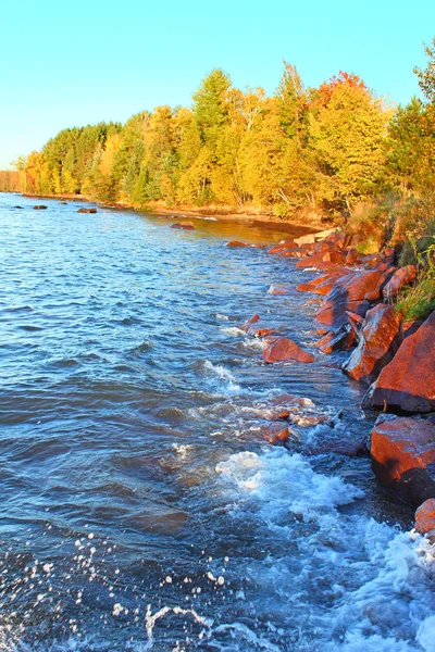 Waves Crash Rocky Shoreline Lake Superior Ontonagon County Michigan — Stock Photo, Image
