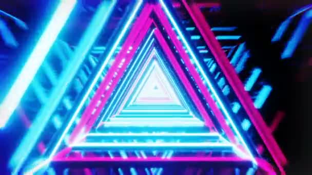 Строительный Тоннель Сияющих Пурпурных Неоновых Труб Бесконечная Сцена Пролёта Последовательность — стоковое видео
