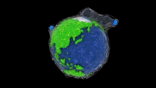 Planeta Terra Está Envolto Plástico Rotação Torno Seu Eixo Terra — Vídeo de Stock