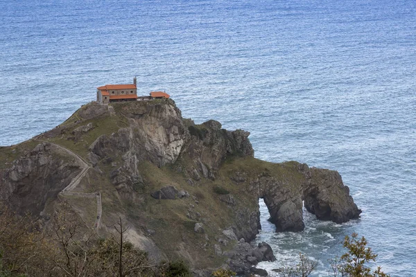 Islet San Juan Gaztelugatxe Linked Coast Basque Country Bridge Arches — Stock Photo, Image