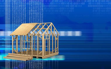 çerçeve ev inşaat dijital arka plan üzerinde 3D çizimi