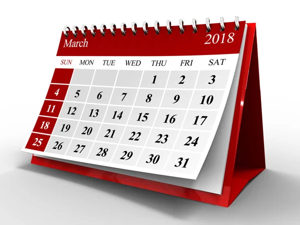 Illustration Flip Page Calendar March 2018 Year Isolated White Background — Stock Photo, Image