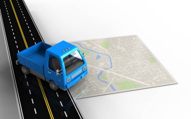 3D kamyon ve yol ile parlak harita gösterimi 