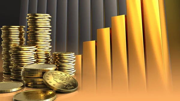 3d illustration of golden coins over golden charts background