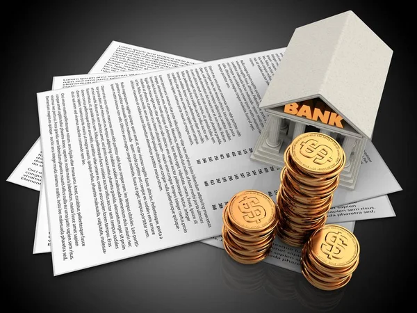 Illustration Papers Bank Model Coins Black Background — Stock Photo, Image