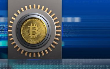 metal kutu bitcoin cyber arka plan üzerinde güvenli ile 3D çizimi