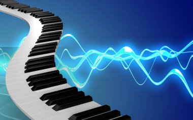 ses dalgası mavi arka plan piyano tuşları 3D çizimi