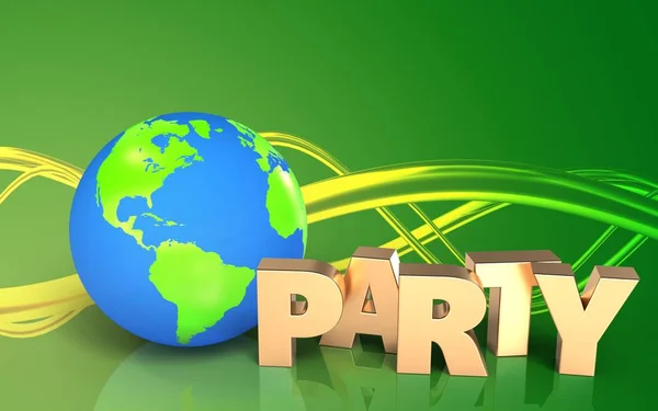 Illustration Earth Globe Party Sign Green Background — Stock Photo, Image