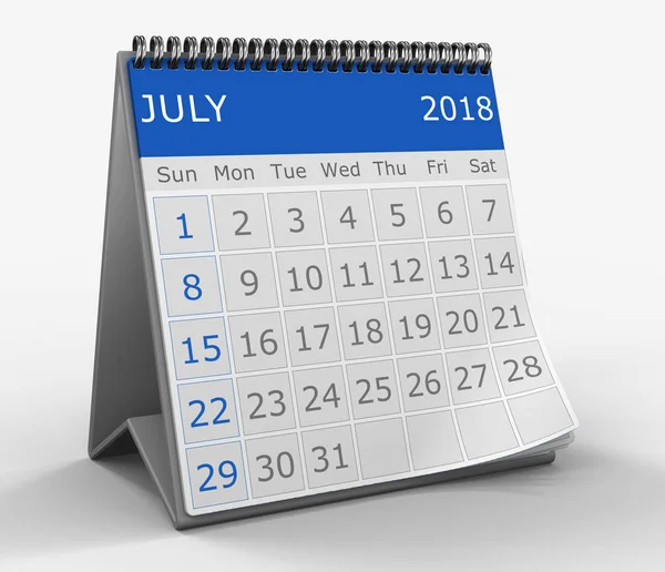 Obrázek Překlopit Stránku Kalendáře Července Roku 2018 Detail — Stock fotografie