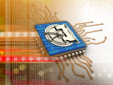 Elektronik tahta kasa kapısı ve ikili kod insideover beyaz arka plan ile 3D çizimi 