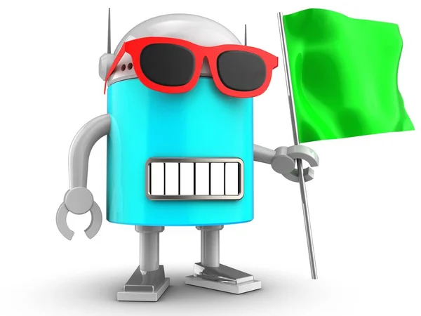 Illustrazione Robot Con Bandiera Verde Sfondo Bianco — Foto Stock