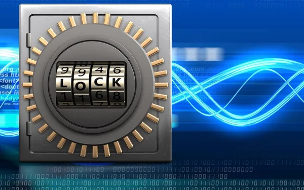 Ілюстрація Металевого Сейфа Дверцятами Блокування Коду Фоні Цифрових Хвиль — стокове фото