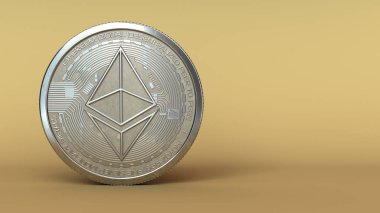 3d illustration of ethereum silver coin on beige background clipart