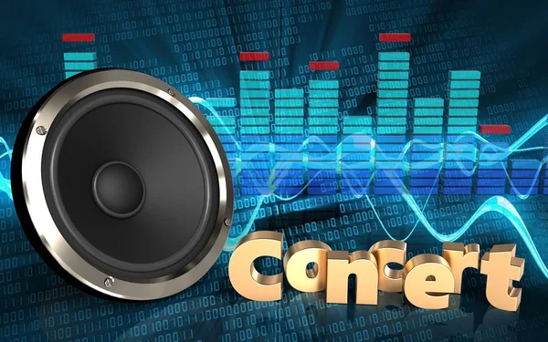 3d illustration of  speaker with concert sign over sound wave digital background