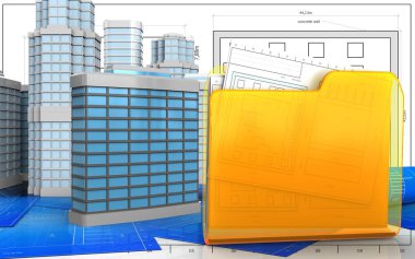 Genel yapı planı arka plan üzerinde kentsel sahne ile 3D çizimi