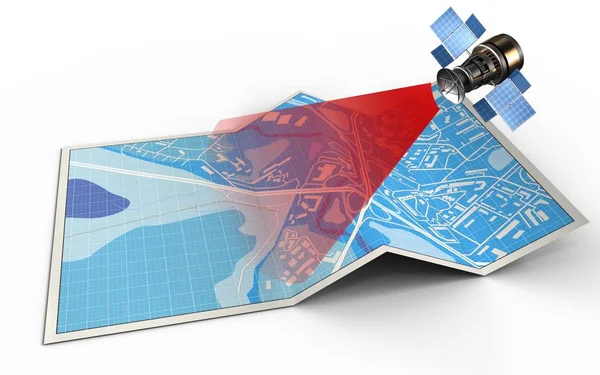 Ilustración Mapa Ciudad Con Satélite Aislado Sobre Fondo Blanco Imagen De Stock