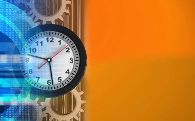 Gears'ı turuncu arka plan üzerinde saatiyle 3D çizimi 