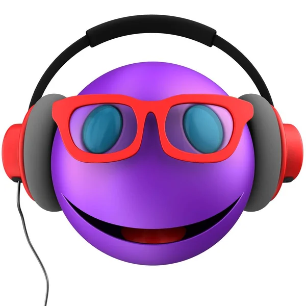 Απεικόνιση Του Βιολετί Emoticon Smile Κόκκινα Ακουστικά Πάνω Από Λευκό — Φωτογραφία Αρχείου