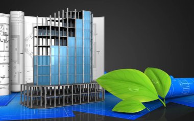 modern yapı çerçeve siyah arka plan üzerinde çizimler ile 3D çizimi