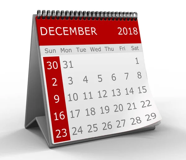 Απεικόνιση Του Κτυπήματος Σελίδα Ημερολογίου Του Δεκεμβρίου Του Έτους 2018 Φωτογραφία Αρχείου