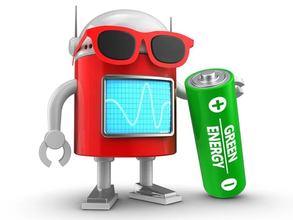 Illusztráció Robot Akkumulátor Elszigetelt Fehér Background Stock Kép