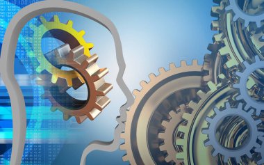 vites sistemi üzerinde mavi arka plan baş dağılımı ile 3D çizimi  