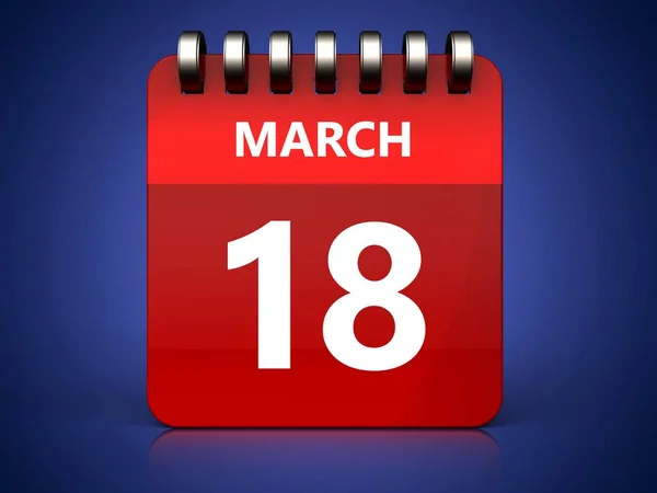 在蓝色背景下的3月18日日历插图 — 图库照片