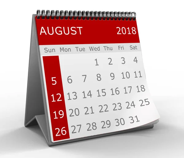 Illustration Flip Page Calendar August 2018 Year Close — Stock Photo, Image