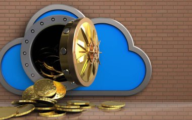 sikke üzerinde tuğla duvar arka plan bulut 3D çizimi