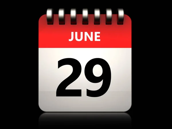 Απεικόνιση Της 29Ης Ιουνίου Ημερολόγιο Πάνω Από Μαύρο Φόντο — Φωτογραφία Αρχείου