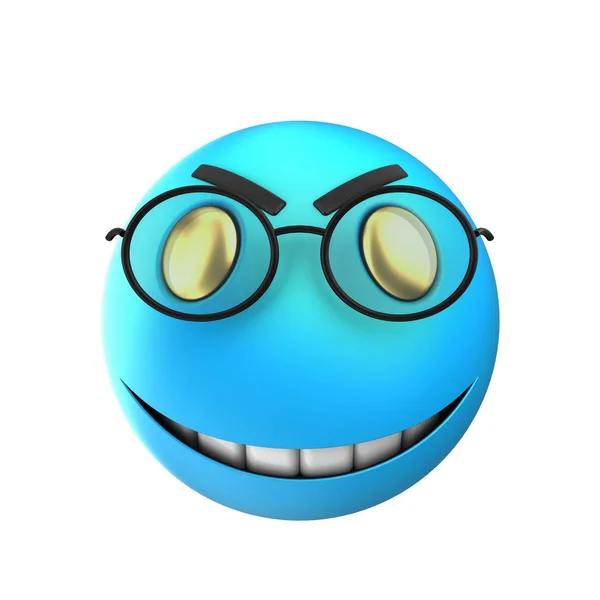 Ilustración Sonrisa Emoticono Azul Con Ojos Amarillos Aislados Sobre Fondo — Foto de Stock