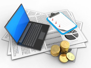 Pano ve beyaz arka plan üzerinde siyah dizüstü belgelerle 