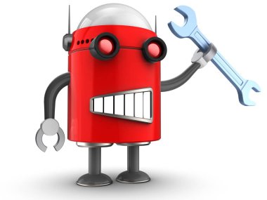 Beyaz arka plan üzerinde anahtarı ile robot