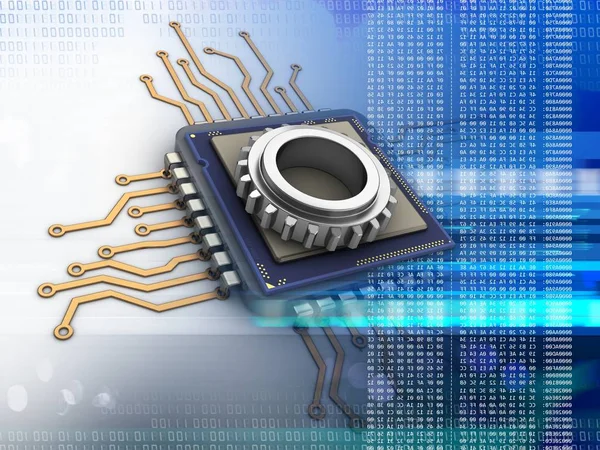 Beyaz arka plan üzerinde dişli çark ile elektronik mikroişlemci 