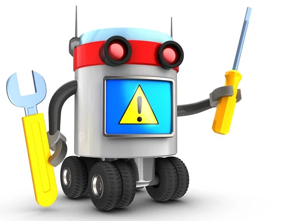 Roboter Mit Reparaturwerkzeugen Vor Weißem Hintergrund — Stockfoto
