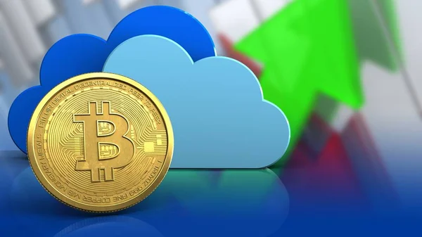 bitcoin and clouds on arrows graph background
