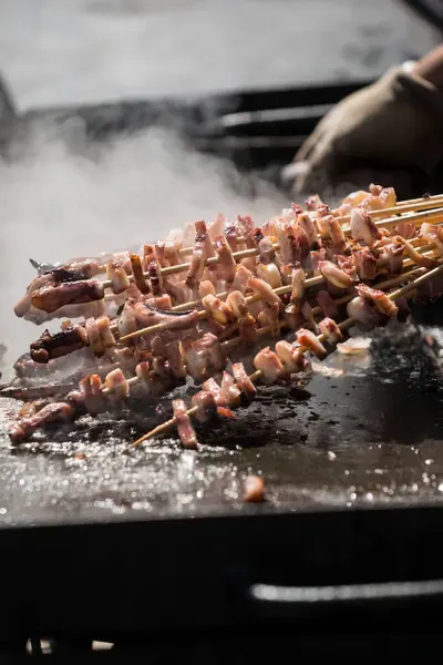 Brochette Cooking Close View — Stock Photo, Image