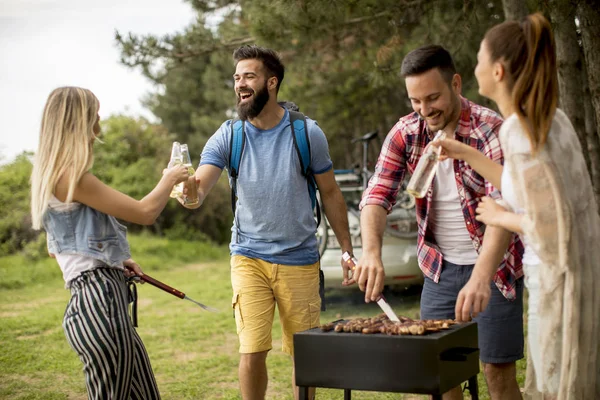 Gruppe Junger Leute Genießt Grillparty Park — Stockfoto