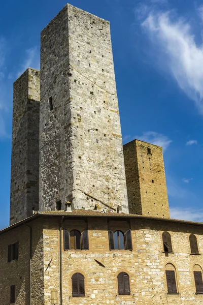 San Gimignano Toskana Talya Eski Taş Kuleleri Görüntüleme — Stok fotoğraf