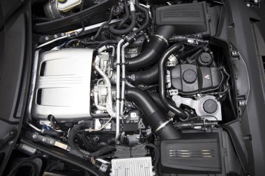 Belgrade, Sırbistan - 30 Nisan 2018: Ayrıntı Engine 2017 Mercedes-Amg Gt C Coupe. AMG Gt C Coupe 2017 Detroit Otomobil Fuarı'nda açıldı.