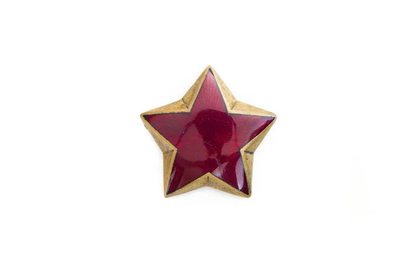 Stará Rudá Hvězda Komunistické Vojenské Čepici Izolovaných Bílém Pozadí — Stock fotografie