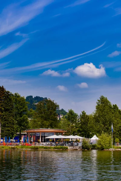 Pohled Město Verkehrshaus Lido Lucernské Jezero — Stock fotografie