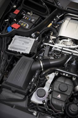 Belgrade, Sırbistan - 30 Nisan 2018: Ayrıntı Engine 2017 Mercedes-Amg Gt C Coupe. AMG Gt C Coupe 2017 Detroit Otomobil Fuarı'nda açıldı.