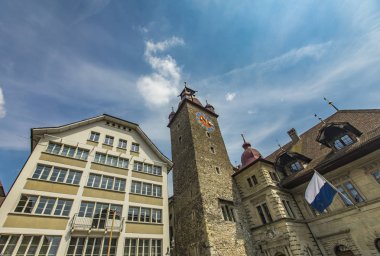 Manzaraya Rathaus Saat Kulesi Lucerne, İsviçre