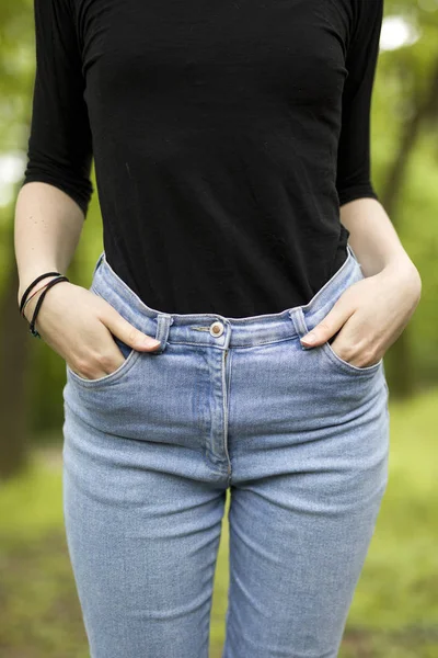 Womens Hips Denim Outdoors — Stock Photo, Image