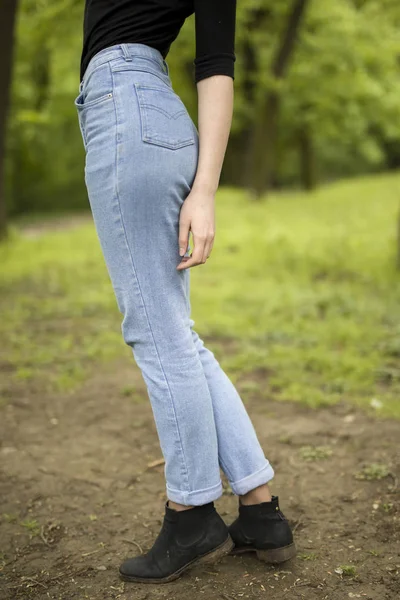 Fit Slim Female Butt Blue Jeans — Stock Photo, Image