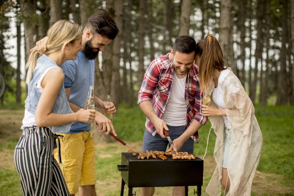 Gruppe Junger Leute Genießt Grillparty Der Natur — Stockfoto