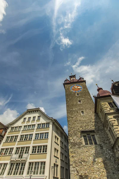 Vue Tour Horloge Rathaus Lucerne Suisse — Photo