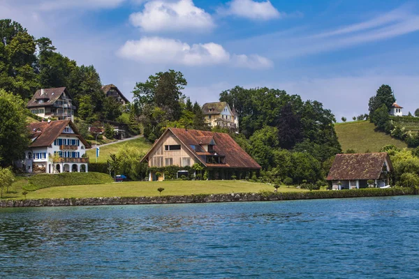 Вид Город Хертенштайн Озере Люцерн Швейцария — стоковое фото