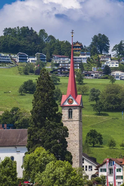 Vista Para Town Weggis Lago Lucerna Suíça — Fotografia de Stock